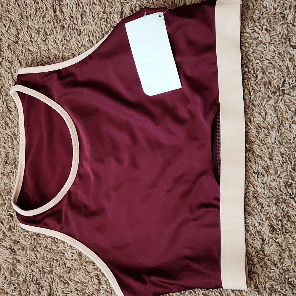 NWT- Fabletics - Women's "Luana Midi"  Sports Bra - Maroon/Burgandy/Pink- Sz XL